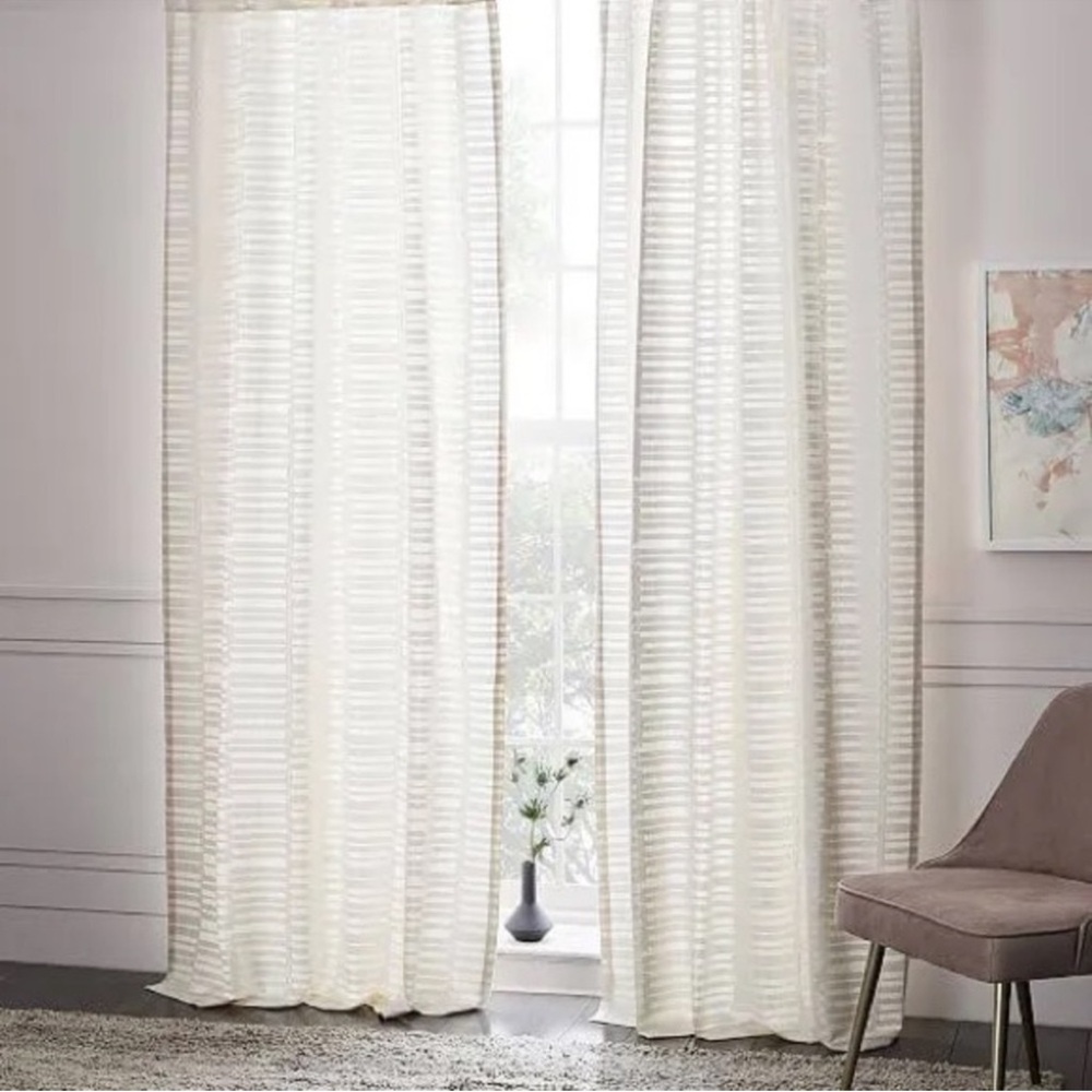 🌿 (Set of 2) West Elm Mixed Stripes Jacquard Curtain Panel – 48x96 — Cream